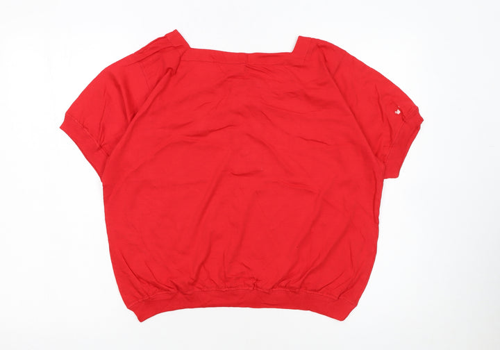 MEMO Red Women's Short Sleeve Cotton Button-Up Top S