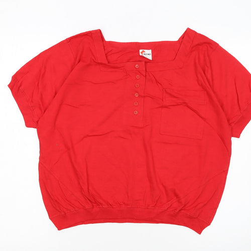MEMO Red Women's Short Sleeve Cotton Button-Up Top S