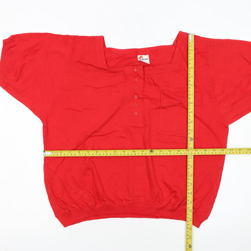 MEMO Red Women's Short Sleeve Cotton Button-Up Top S