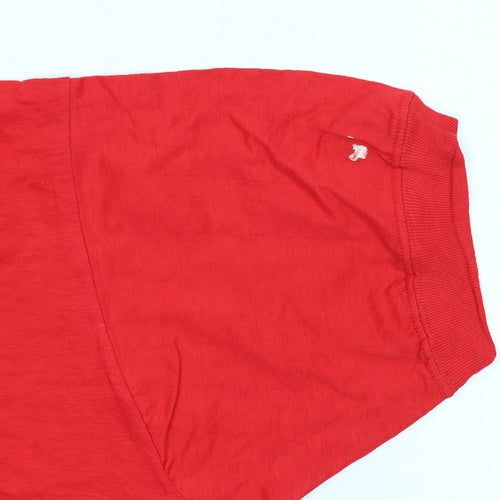 MEMO Red Women's Short Sleeve Cotton Button-Up Top S