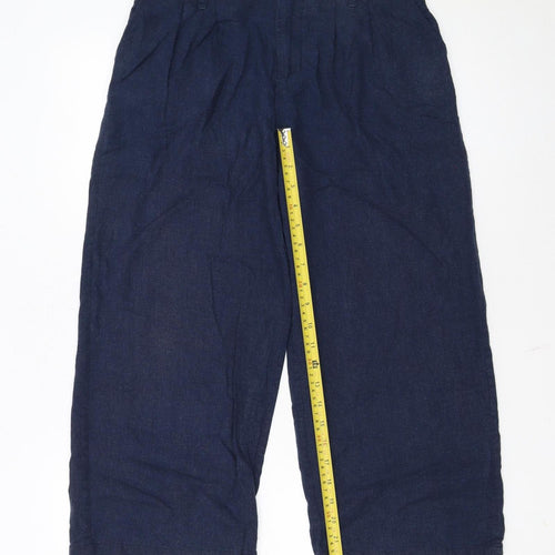 Fat Face Women's Blue Linen Cropped Wide-Leg Trousers Size 8