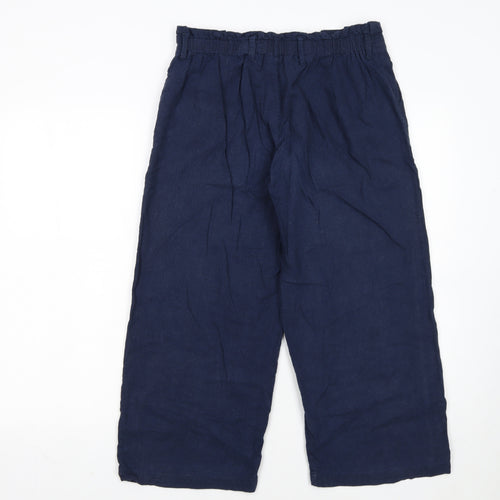 Fat Face Women's Blue Linen Cropped Wide-Leg Trousers Size 8