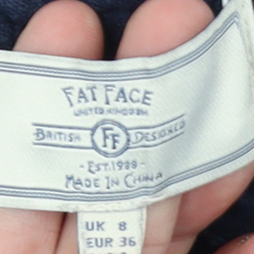 Fat Face Women's Blue Linen Cropped Wide-Leg Trousers Size 8