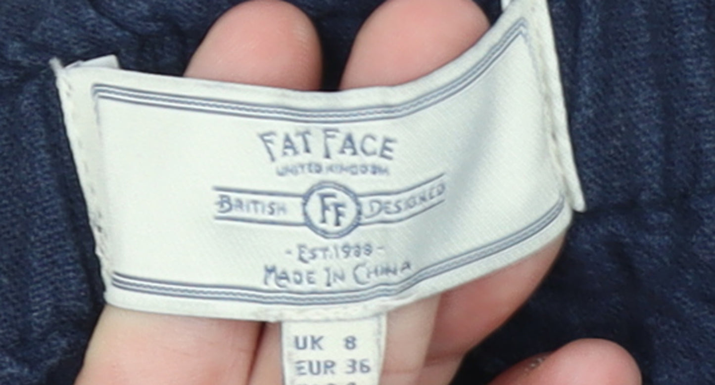 Fat Face Women's Blue Linen Cropped Wide-Leg Trousers Size 8