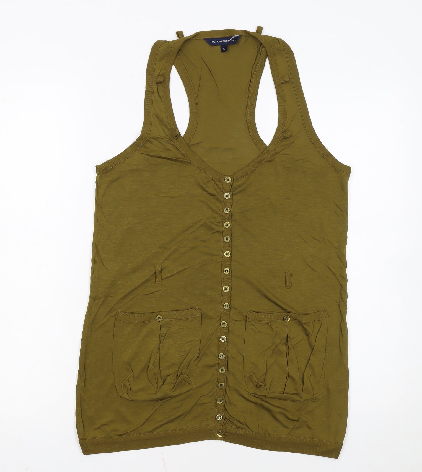 French Connection Women's Green Lyocell Racerback Tank Top S