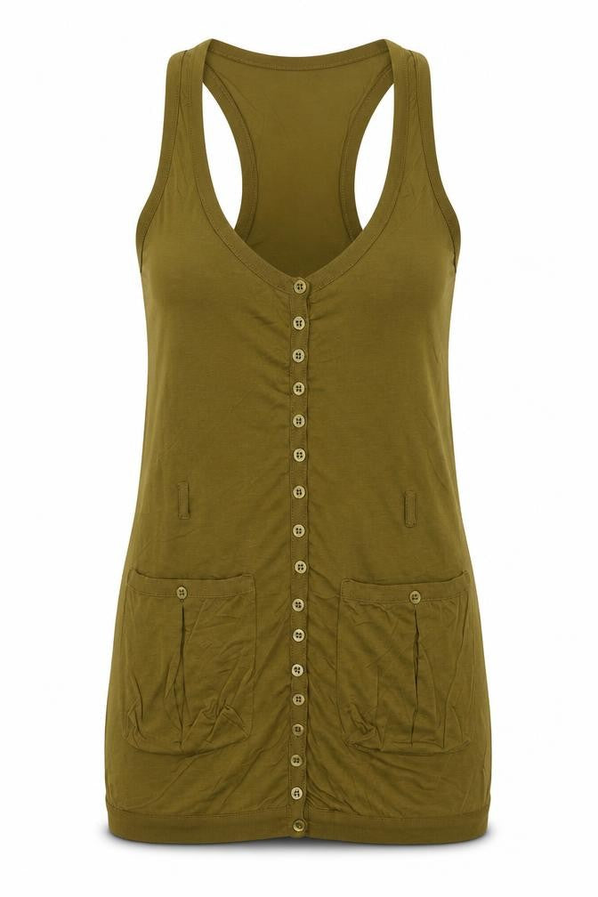 French Connection Women's Green Lyocell Racerback Tank Top S