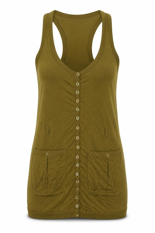 Front view of French Connection Women's Green Lyocell Racerback Tank Top S
