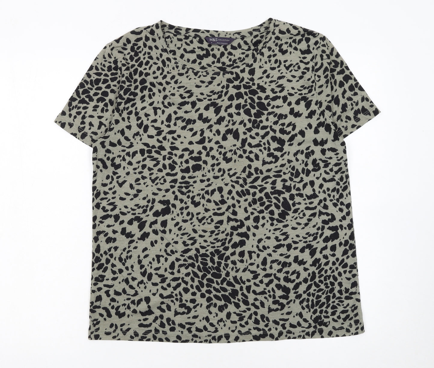 Marks and Spencer Womens Green Animal Print Cotton T-Shirt Size 10