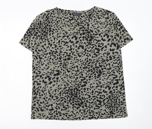 Marks and Spencer Womens Green Animal Print Cotton T-Shirt Size 10