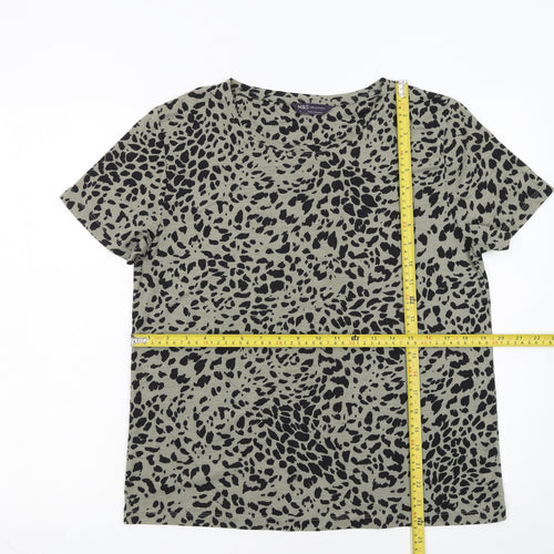 Marks and Spencer Womens Green Animal Print Cotton T-Shirt Size 10