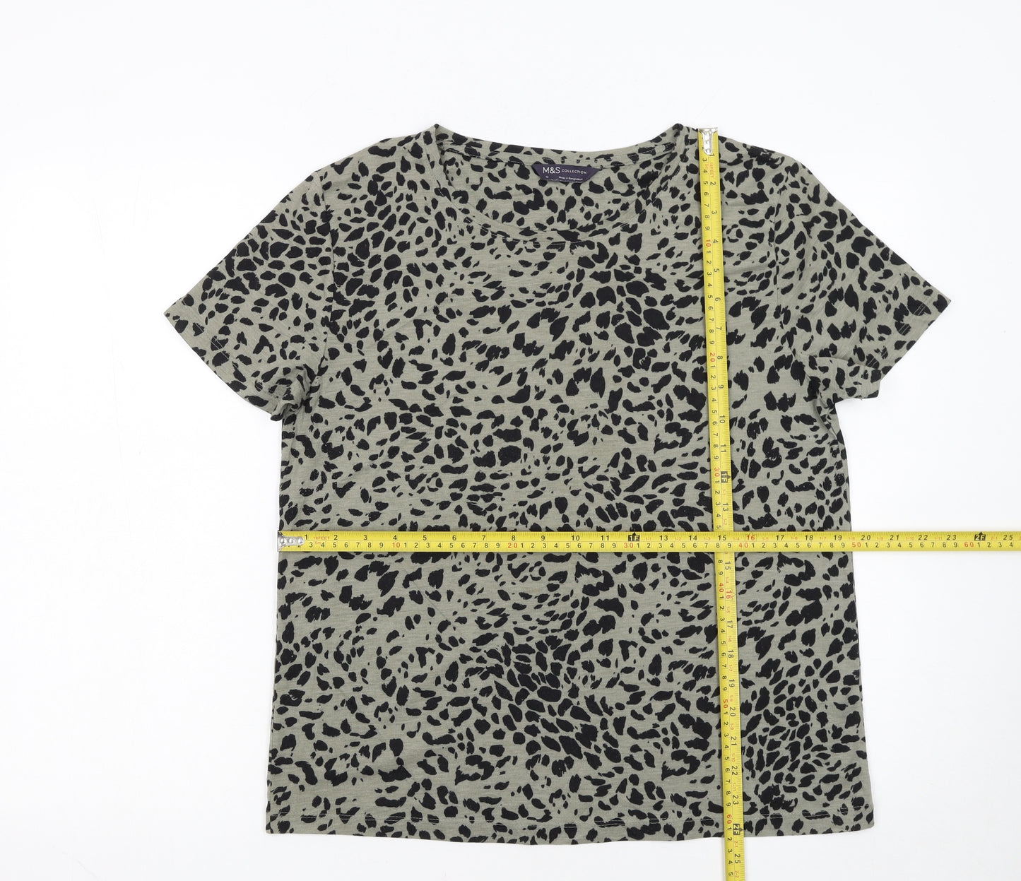 Marks and Spencer Womens Green Animal Print Cotton T-Shirt Size 10
