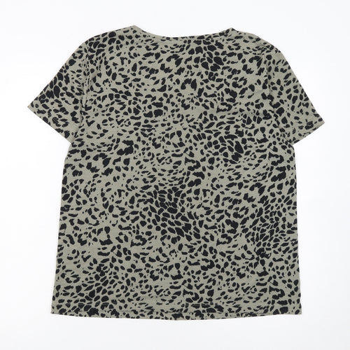 Marks and Spencer Womens Green Animal Print Cotton T-Shirt Size 10