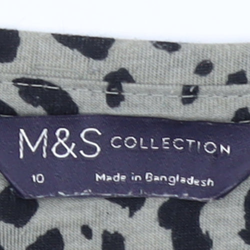 Marks and Spencer Womens Green Animal Print Cotton T-Shirt Size 10