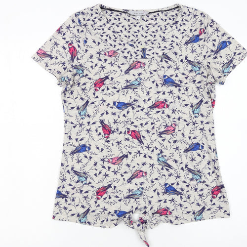 Marks and Spencer Women’s Beige Bird Print Short Sleeve Tie Hem T-Shirt UK 10