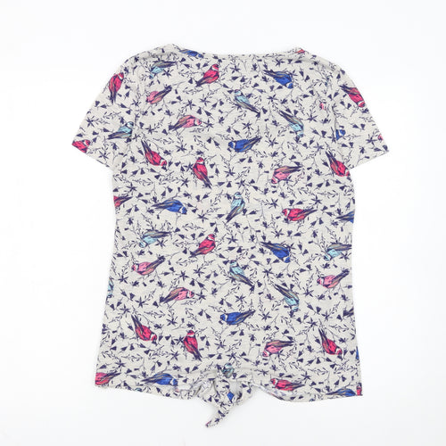 Marks and Spencer Women’s Beige Bird Print Short Sleeve Tie Hem T-Shirt UK 10