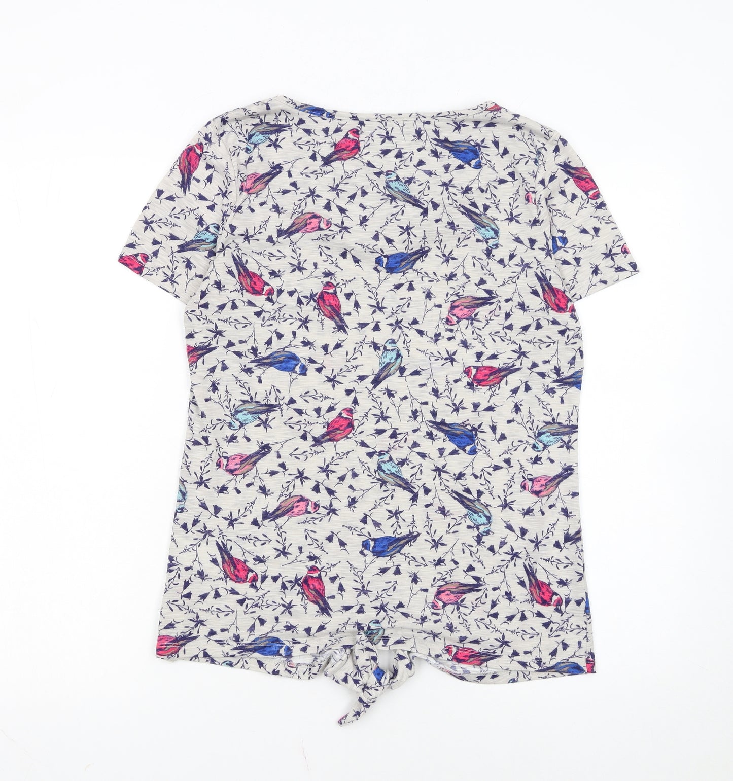 Marks and Spencer Women’s Beige Bird Print Short Sleeve Tie Hem T-Shirt UK 10