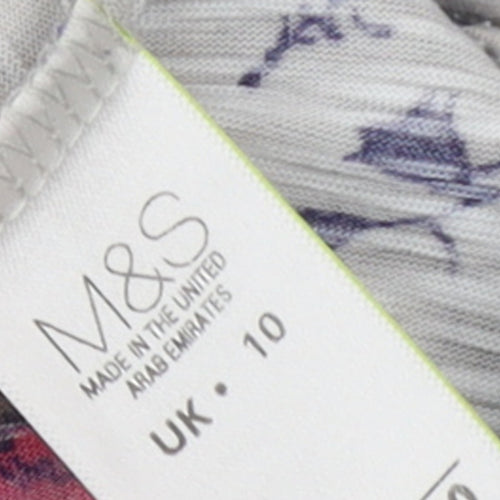 Marks and Spencer Women’s Beige Bird Print Short Sleeve Tie Hem T-Shirt UK 10