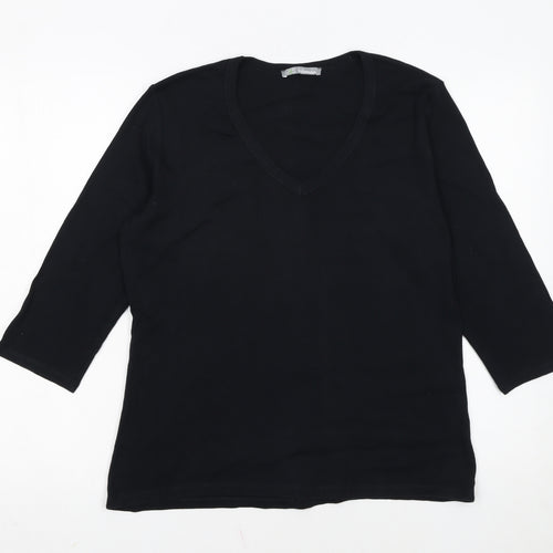 Marks and Spencer Women's Black V-Neck 3/4 Sleeve Cotton T-Shirt UK 18