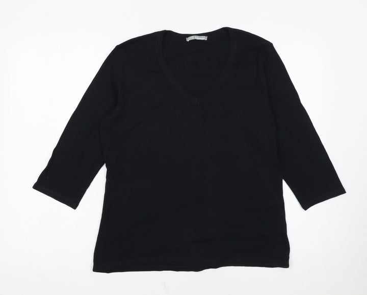 Marks and Spencer Women's Black V-Neck 3/4 Sleeve Cotton T-Shirt UK 18
