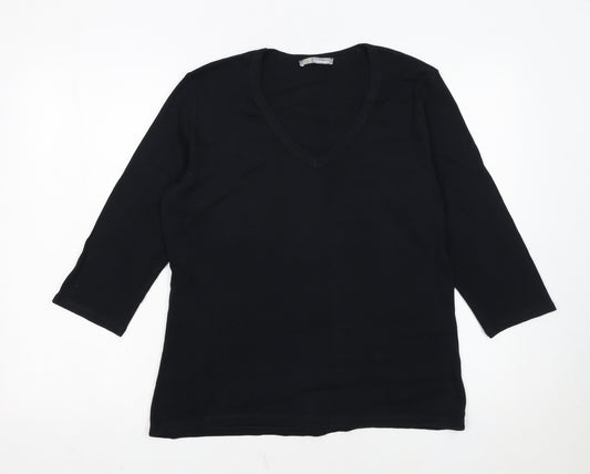 Marks and Spencer Women's Black V-Neck 3/4 Sleeve Cotton T-Shirt UK 18