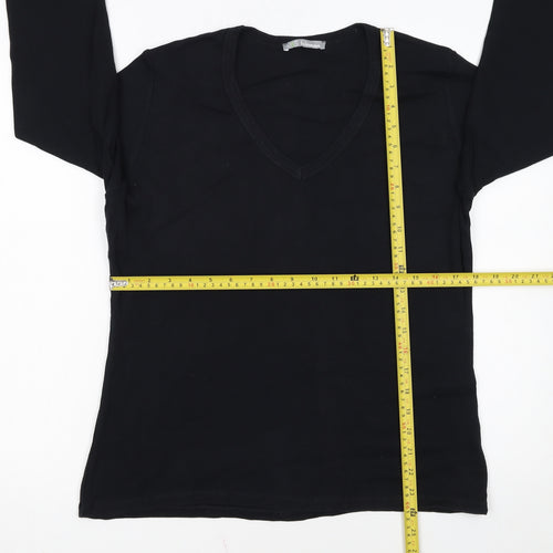 Marks and Spencer Women's Black V-Neck 3/4 Sleeve Cotton T-Shirt UK 18