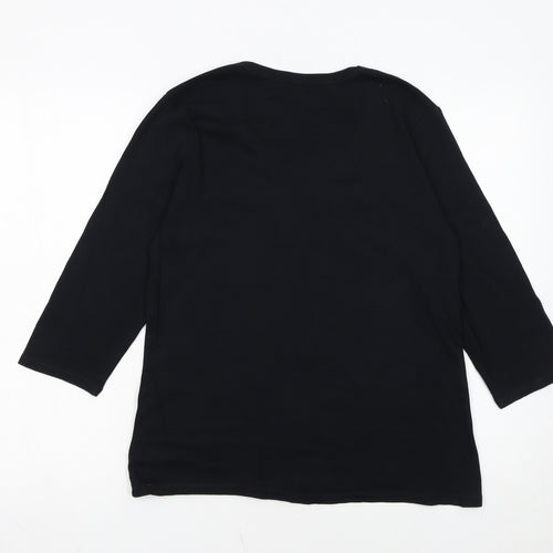 Marks and Spencer Women's Black V-Neck 3/4 Sleeve Cotton T-Shirt UK 18