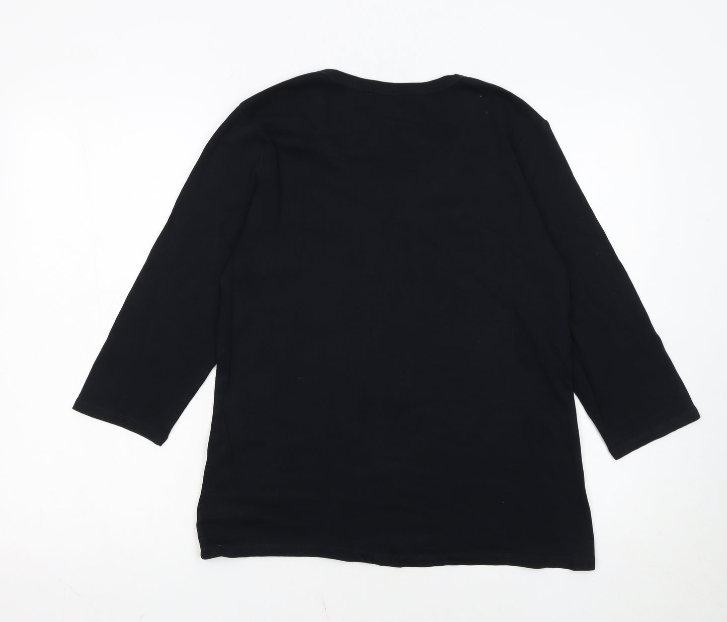 Marks and Spencer Women's Black V-Neck 3/4 Sleeve Cotton T-Shirt UK 18