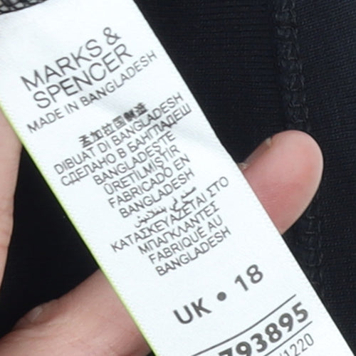 Marks and Spencer Women's Black V-Neck 3/4 Sleeve Cotton T-Shirt UK 18
