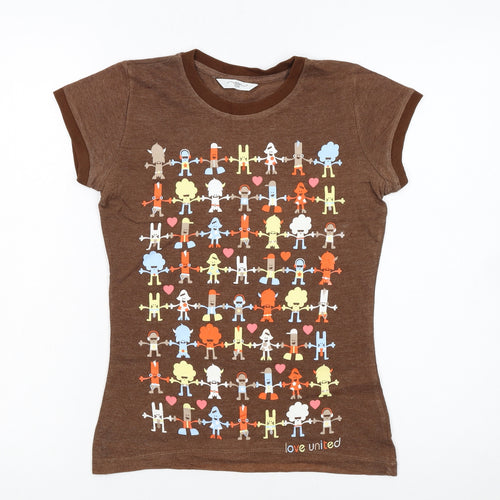 New Look Women Brown Cartoon Ringer T-Shirt Size 8
