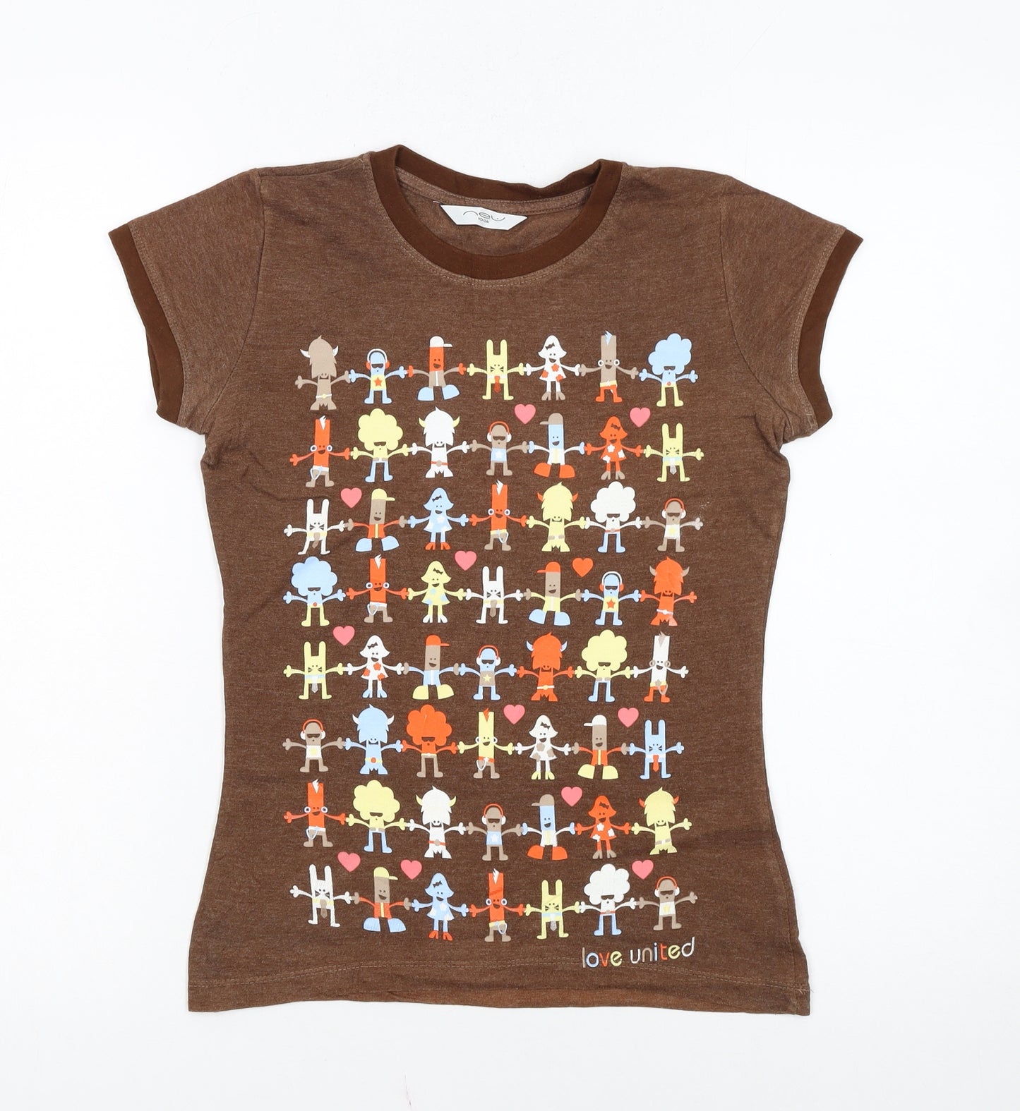 New Look Women Brown Cartoon Ringer T-Shirt Size 8