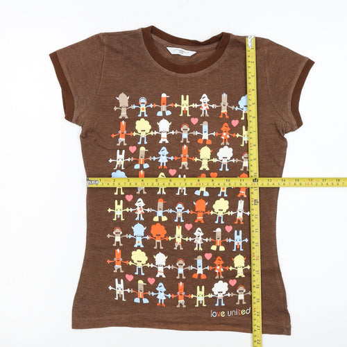 New Look Women Brown Cartoon Ringer T-Shirt Size 8