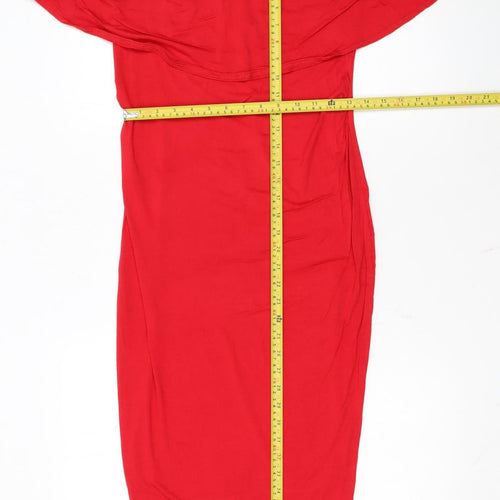 Boohoo Women's Red Off Shoulder Bodycon Dress Size 10