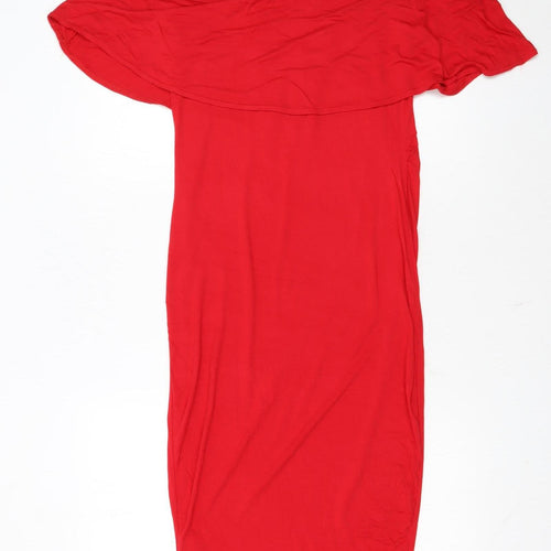 Boohoo Women's Red Off Shoulder Bodycon Dress Size 10
