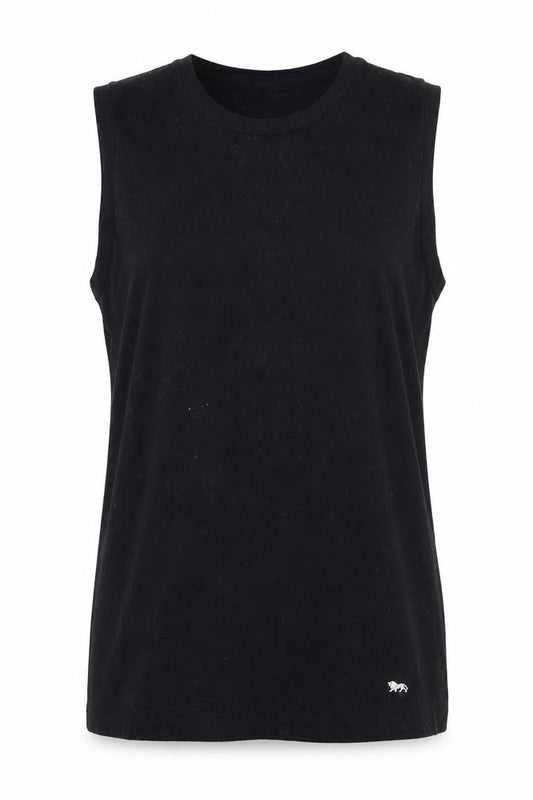 Front view of Lonsdale Women's Black Cotton Sleeveless Tank Top, size S