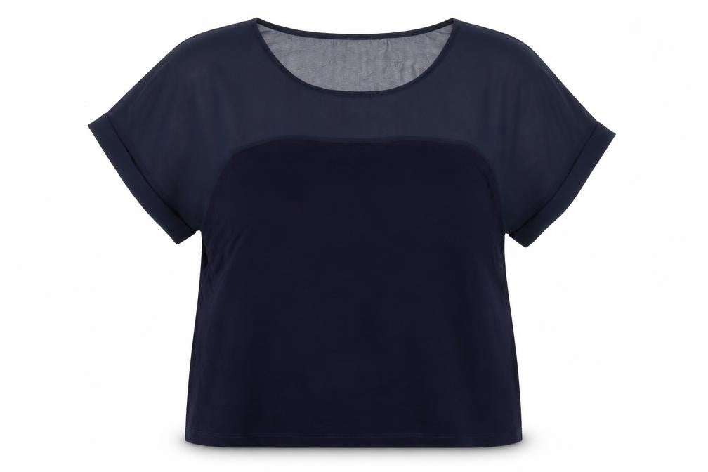 Front view of Warehouse Women’s Blue Short Sleeve Crew Neck Blouse, size UK 18