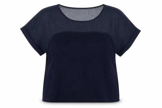Front view of Warehouse Women’s Blue Short Sleeve Crew Neck Blouse, size UK 18
