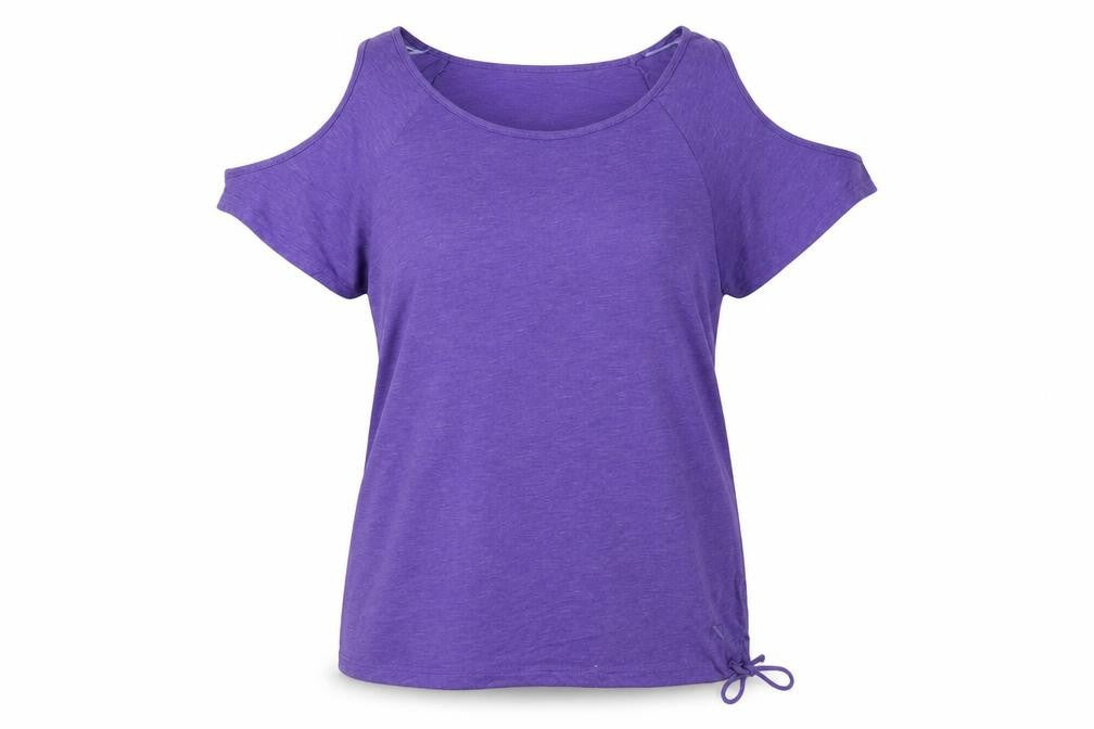 Front view of Next women’s purple cold shoulder t-shirt, size UK 14