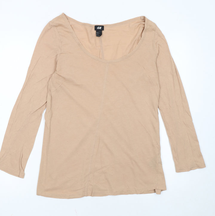 H&M Women’s Beige 3/4 Sleeve Basic Cotton Scoop Neck Top Size 12