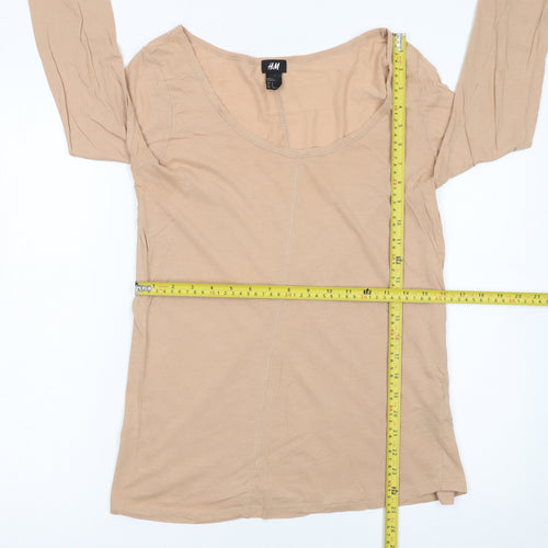 H&M Women’s Beige 3/4 Sleeve Basic Cotton Scoop Neck Top Size 12