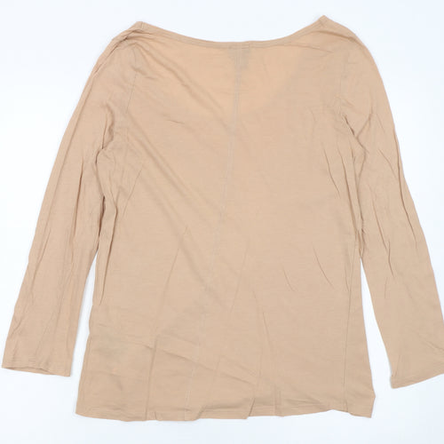 H&M Women’s Beige 3/4 Sleeve Basic Cotton Scoop Neck Top Size 12