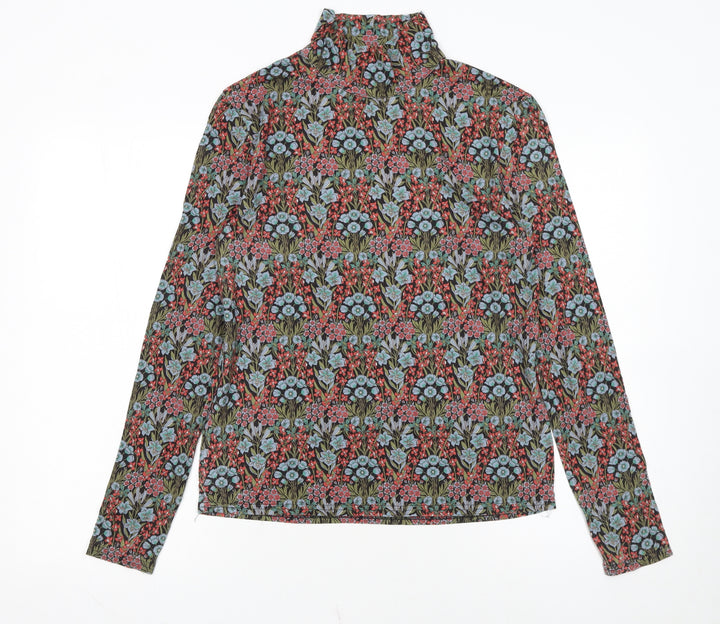 Brora Womens Multicoloured Floral Roll Neck Jersey Blouse Size 12