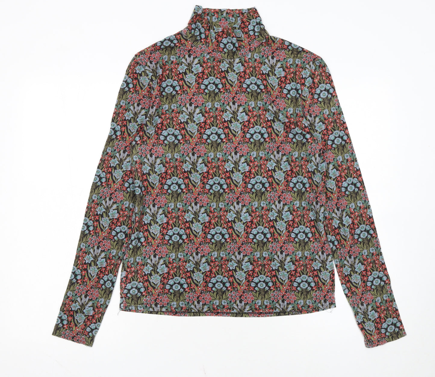 Brora Womens Multicoloured Floral Roll Neck Jersey Blouse Size 12
