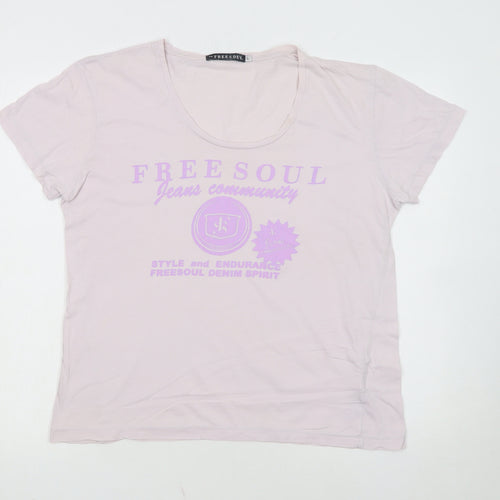 Freesoul Women's Pink Cotton Crew Neck Casual T-Shirt Size L