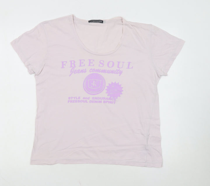 Freesoul Women's Pink Cotton Crew Neck Casual T-Shirt Size L
