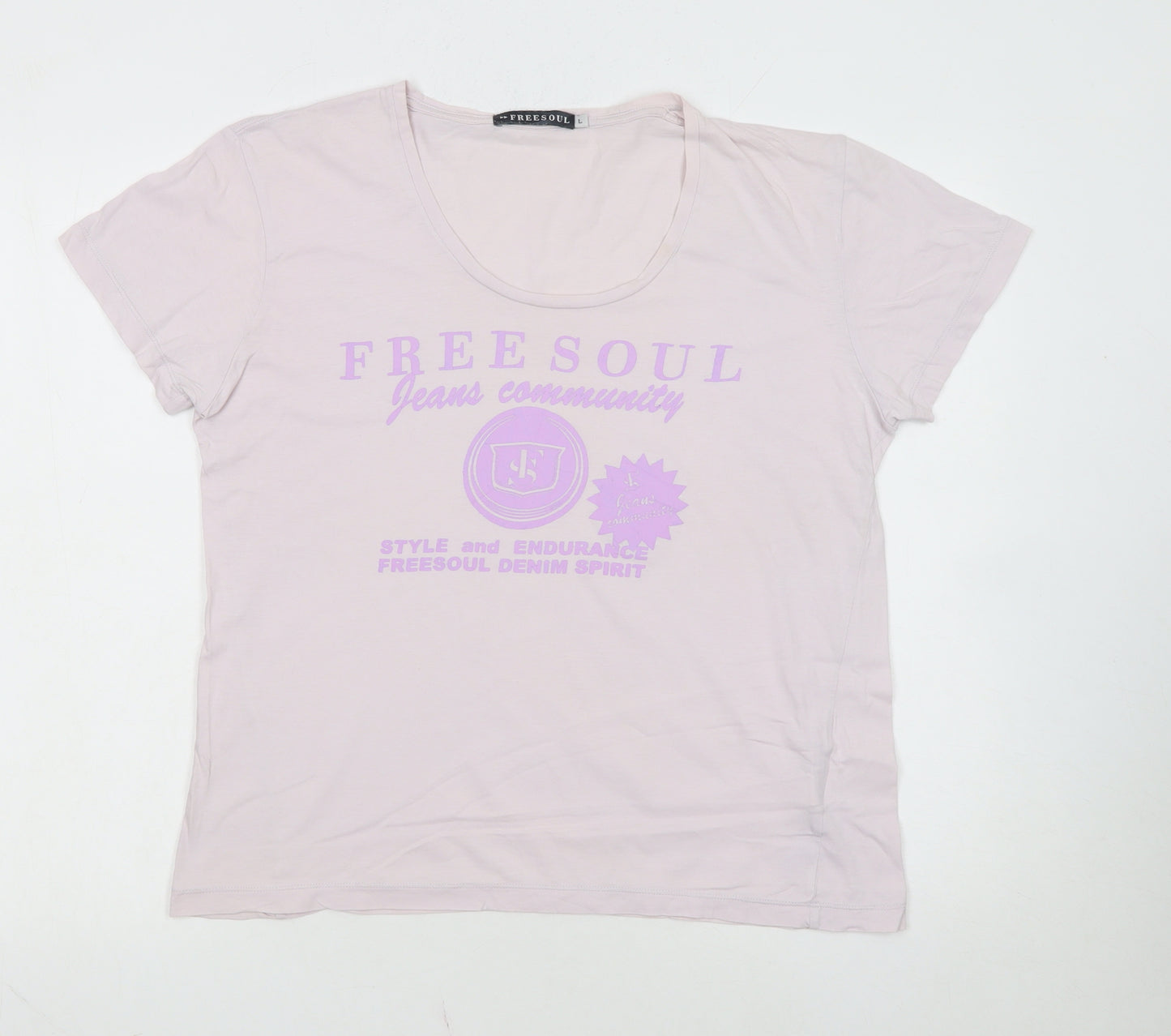 Freesoul Women's Pink Cotton Crew Neck Casual T-Shirt Size L