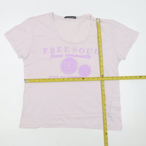 Freesoul Women's Pink Cotton Crew Neck Casual T-Shirt Size L