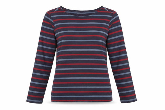 Front view of Seasalt Women’s Multicoloured Striped Sailor Long Sleeve Cotton Shirt, size UK 10