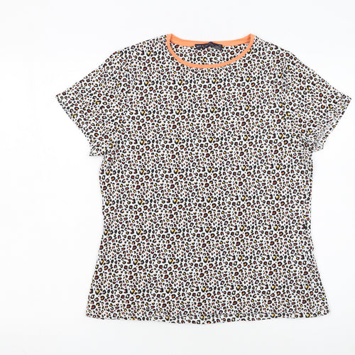 Marks and Spencer Womens Multicoloured Leopard Print Cotton Stretch T-Shirt Size 14