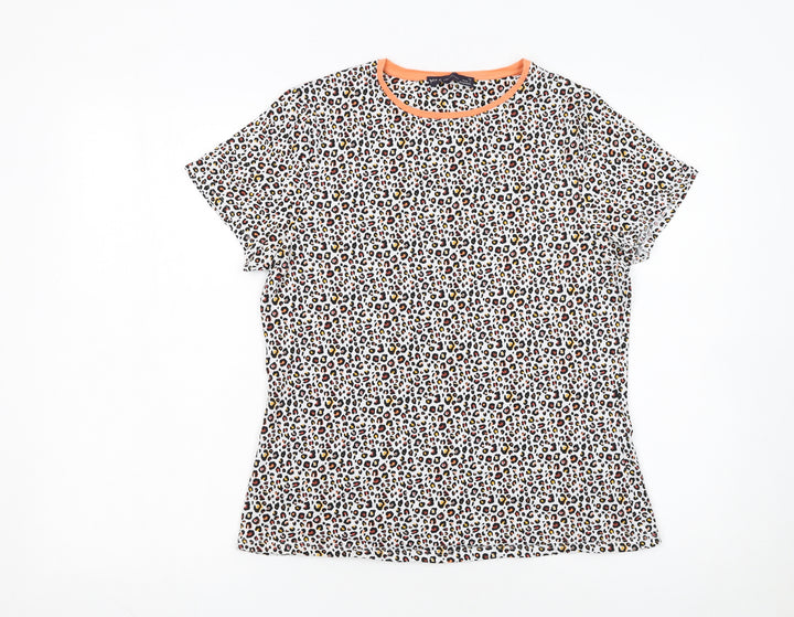 Marks and Spencer Womens Multicoloured Leopard Print Cotton Stretch T-Shirt Size 14
