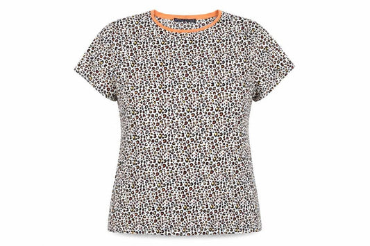 Front view of Marks & Spencer women’s multicoloured leopard print cotton stretch t-shirt, size UK 14